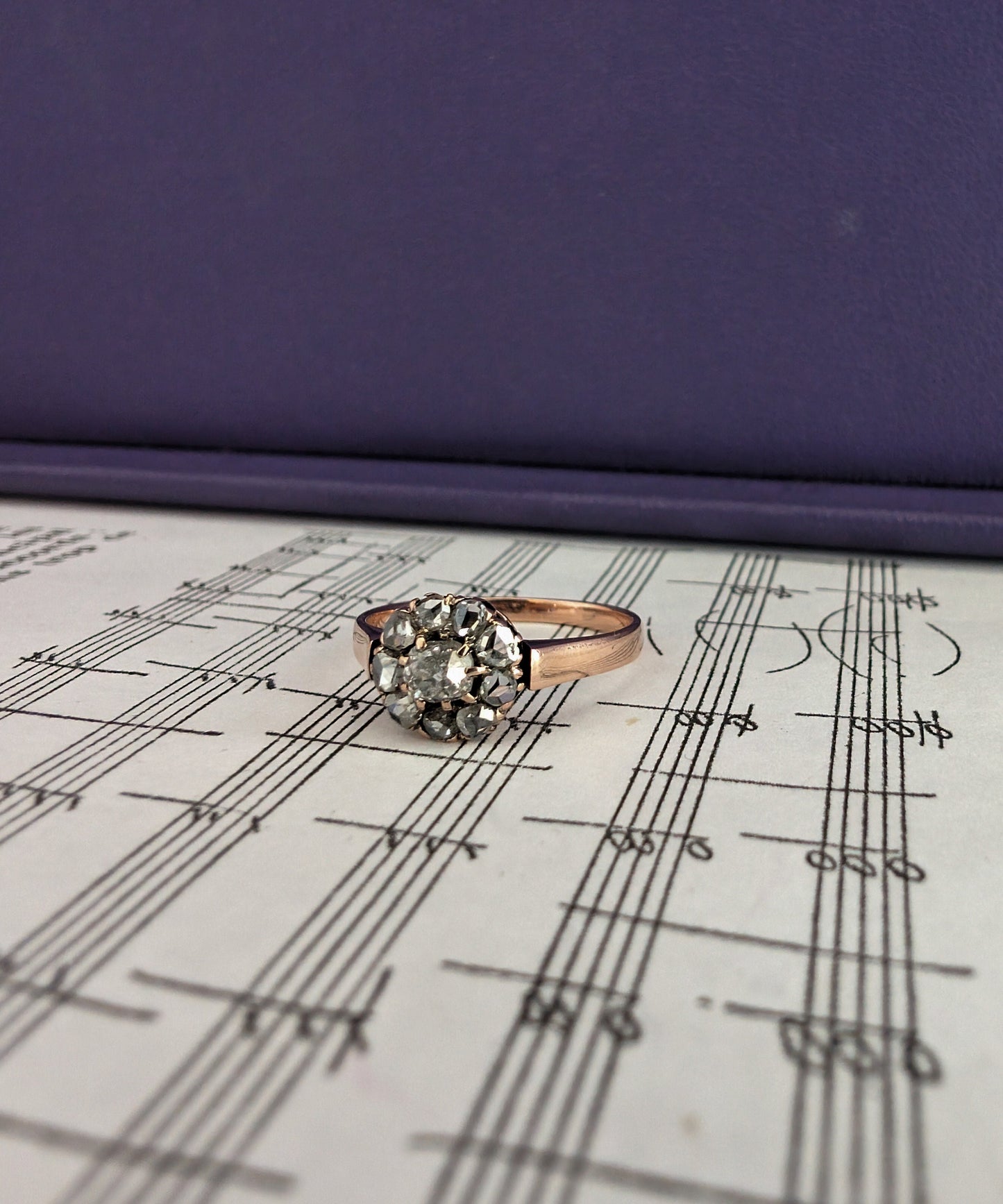 Antique Edwardian 18K Rose Gold Diamond Daisy Cluster Ring