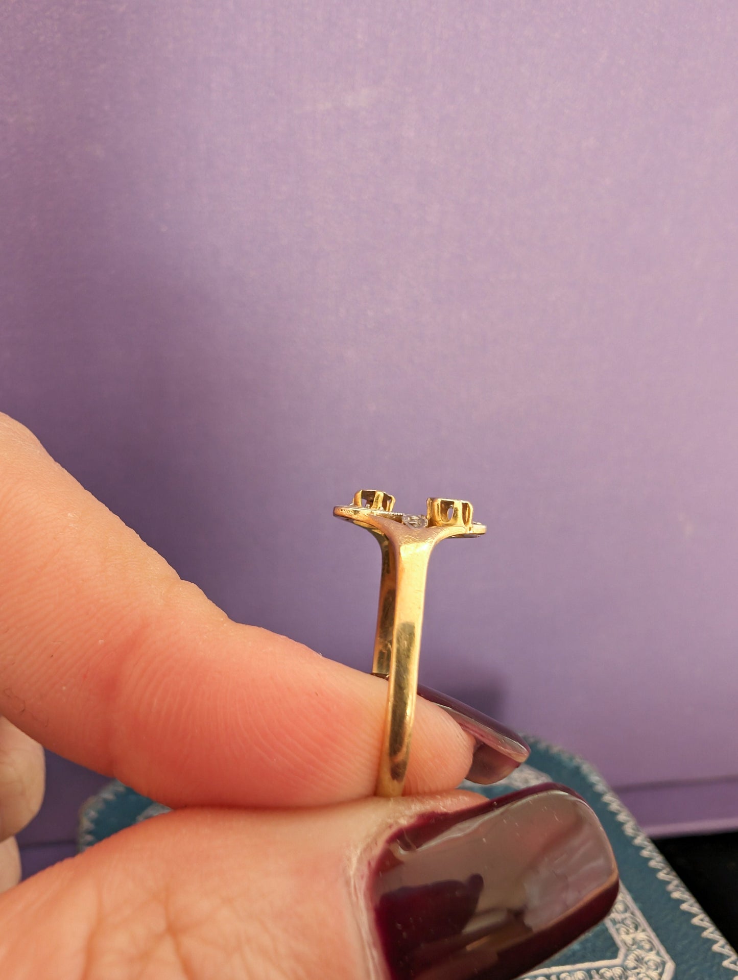 Antique French 14K Gold Diamond Ring: Art Nouveau Floral Design