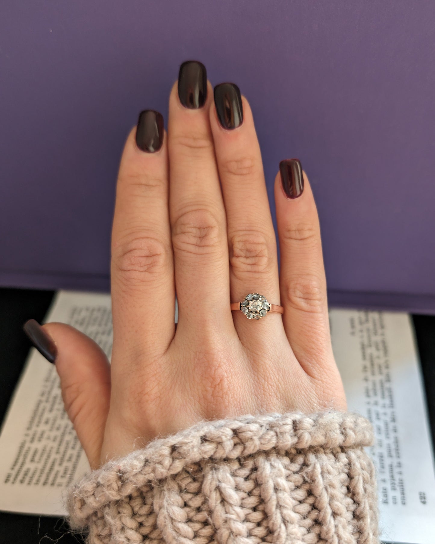 Antique Edwardian 18K Rose Gold Diamond Daisy Cluster Ring