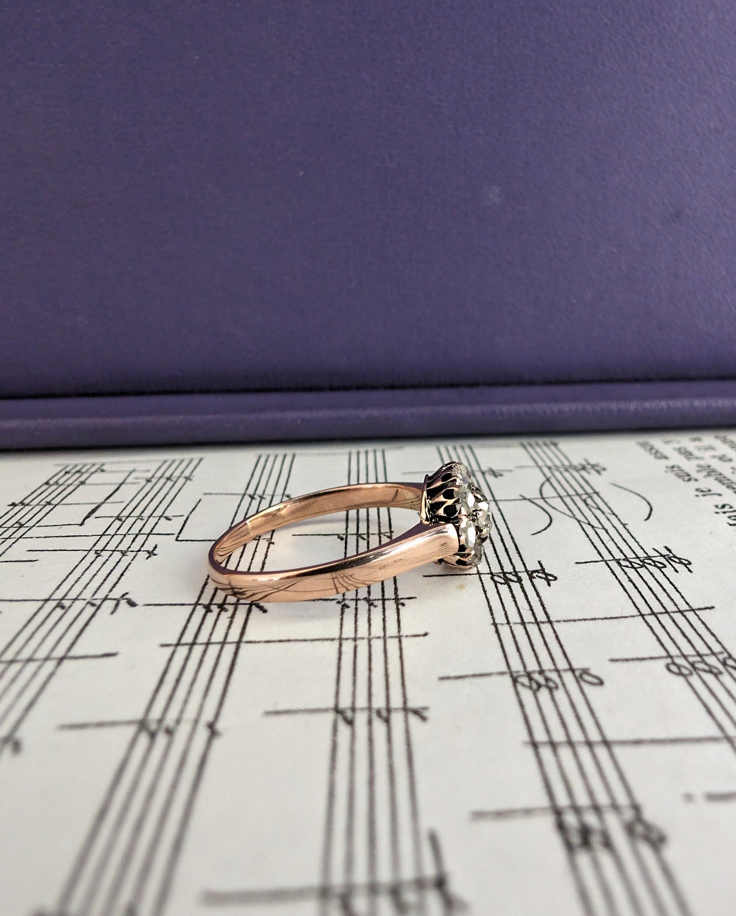 Antique Edwardian 18K Rose Gold Diamond Daisy Cluster Ring