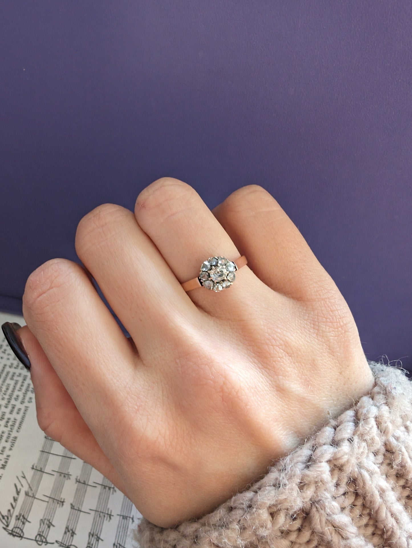 Antique Edwardian 18K Rose Gold Diamond Daisy Cluster Ring