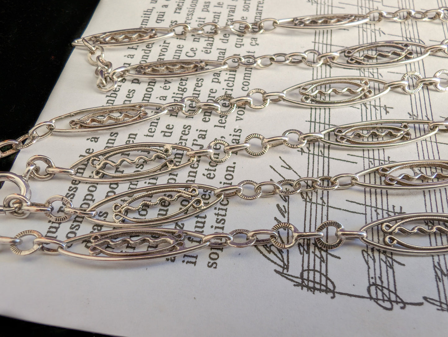 Antique French Silver Filigree Longuard Necklace: Art Nouveau Chain