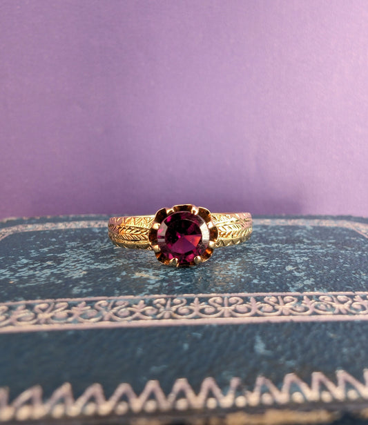 Antique French 18K Gold Crystal Ring: Victorian Napoleon III Era