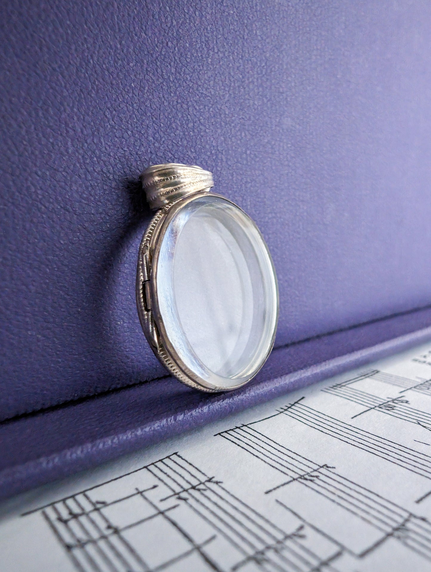 Antique French Beveled Glass Locket: Napoleon III Era Silver Shaker