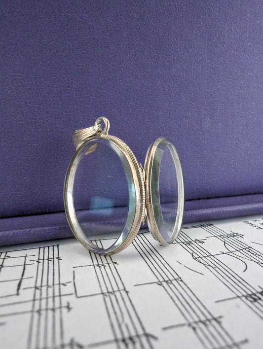 Antique French Beveled Glass Locket: Napoleon III Era Silver Shaker