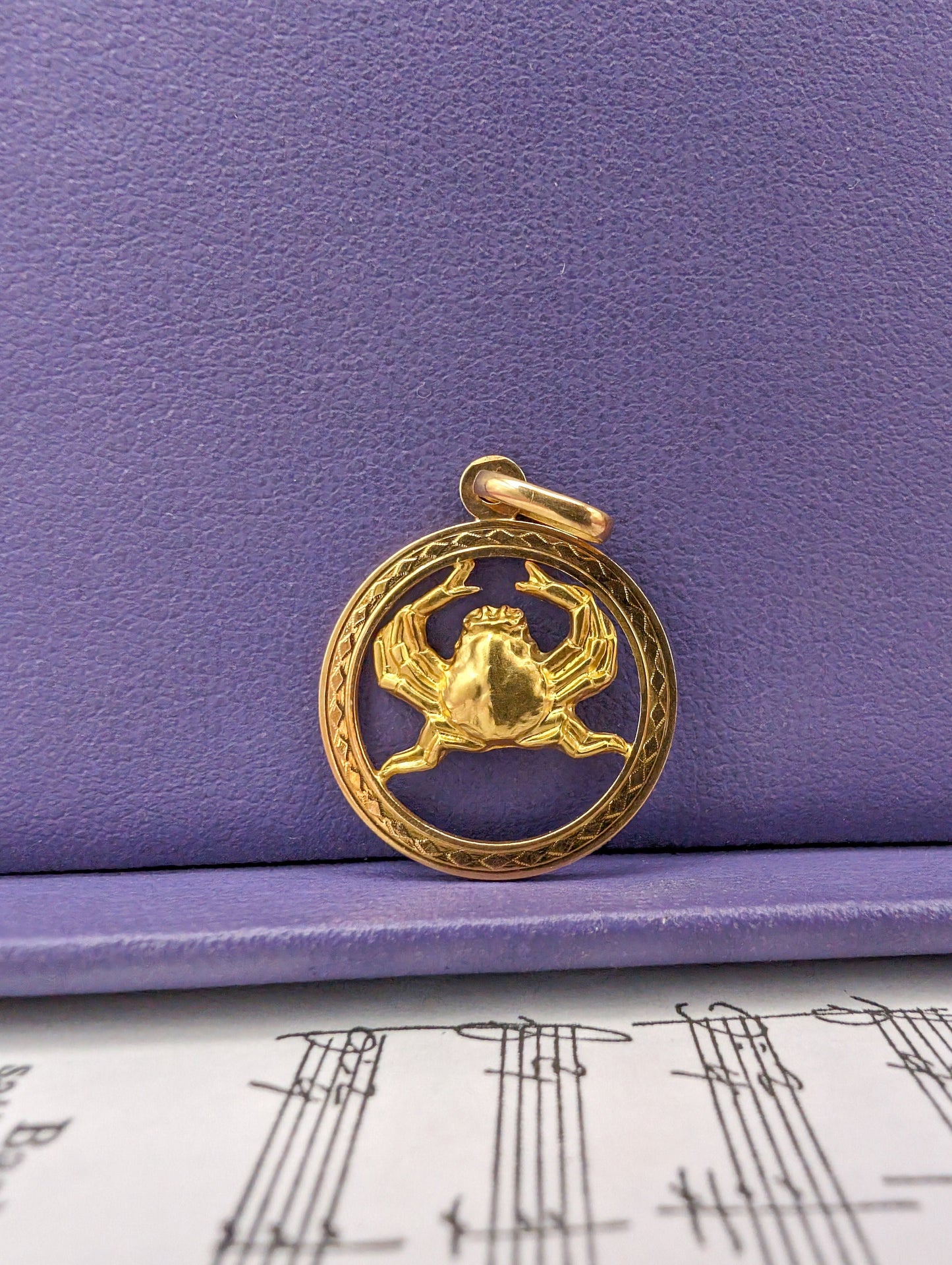 Vintage 18K Gold Cancer Zodiac Pendant: July Birthday Gift
