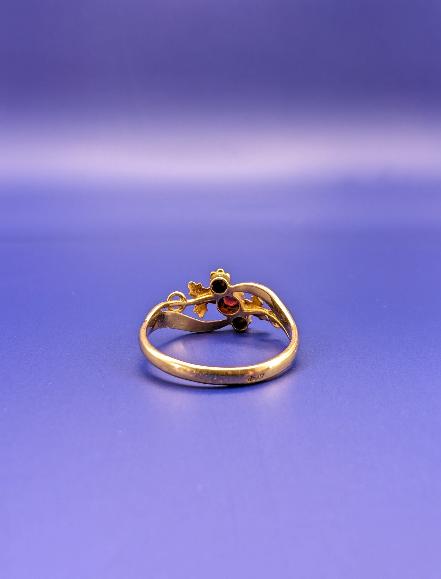 18K Gold Art Nouveau Ring: Antique French Ruby Pearl Ring
