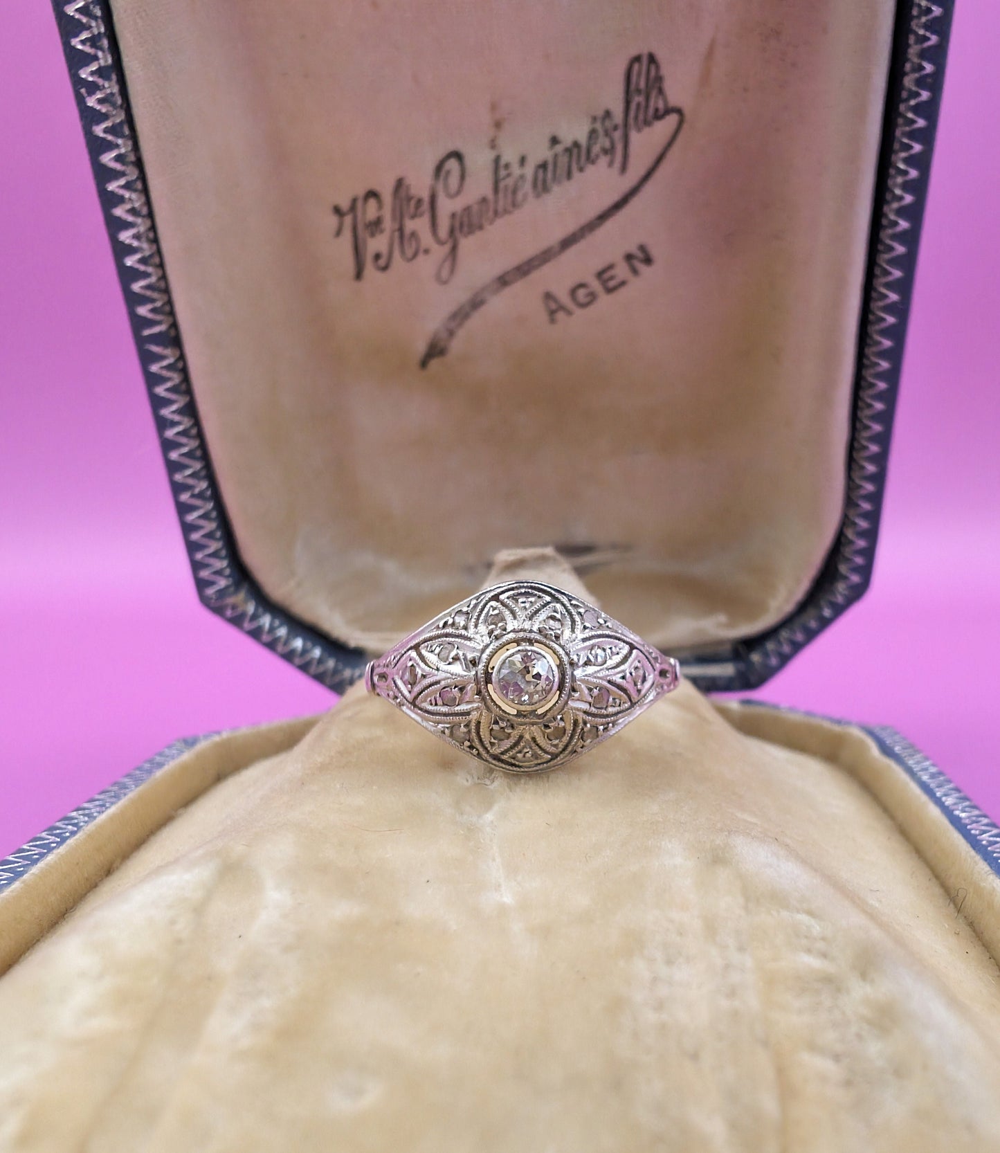 Art Deco Diamond Engagement Ring: 18K White Gold & Platinum, 1920s French Vintage