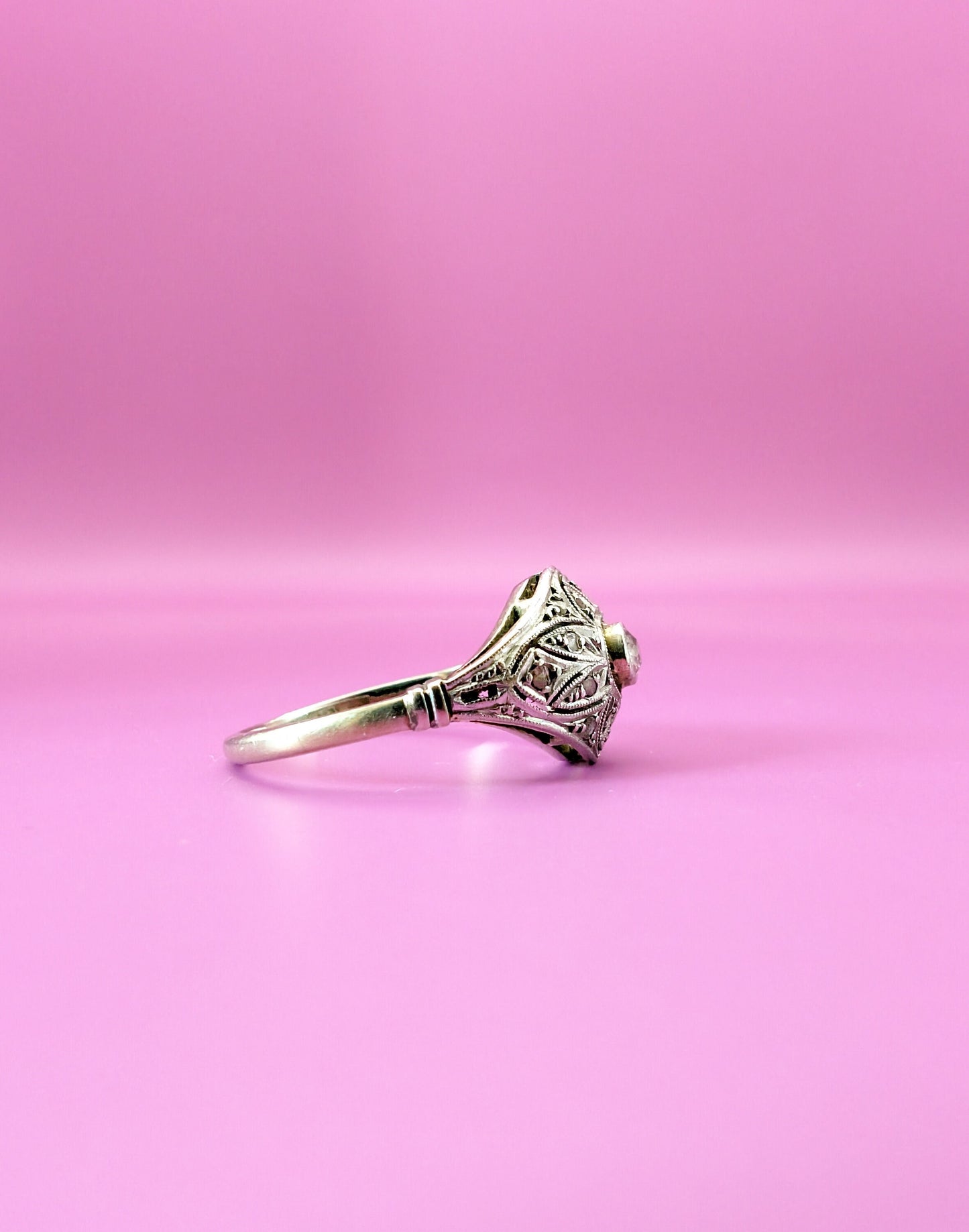 Art Deco Diamond Engagement Ring: 18K White Gold & Platinum, 1920s French Vintage