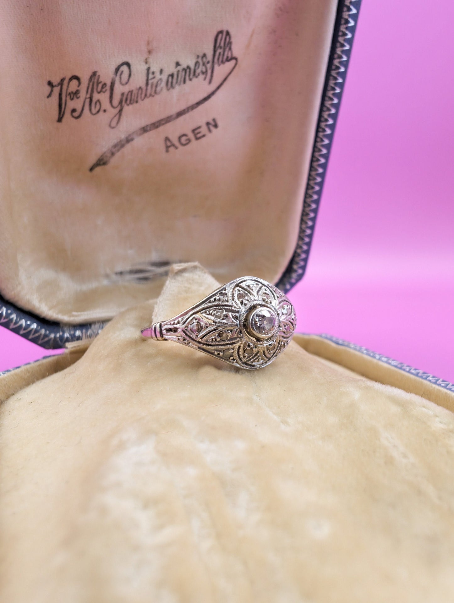 Art Deco Diamond Engagement Ring: 18K White Gold & Platinum, 1920s French Vintage