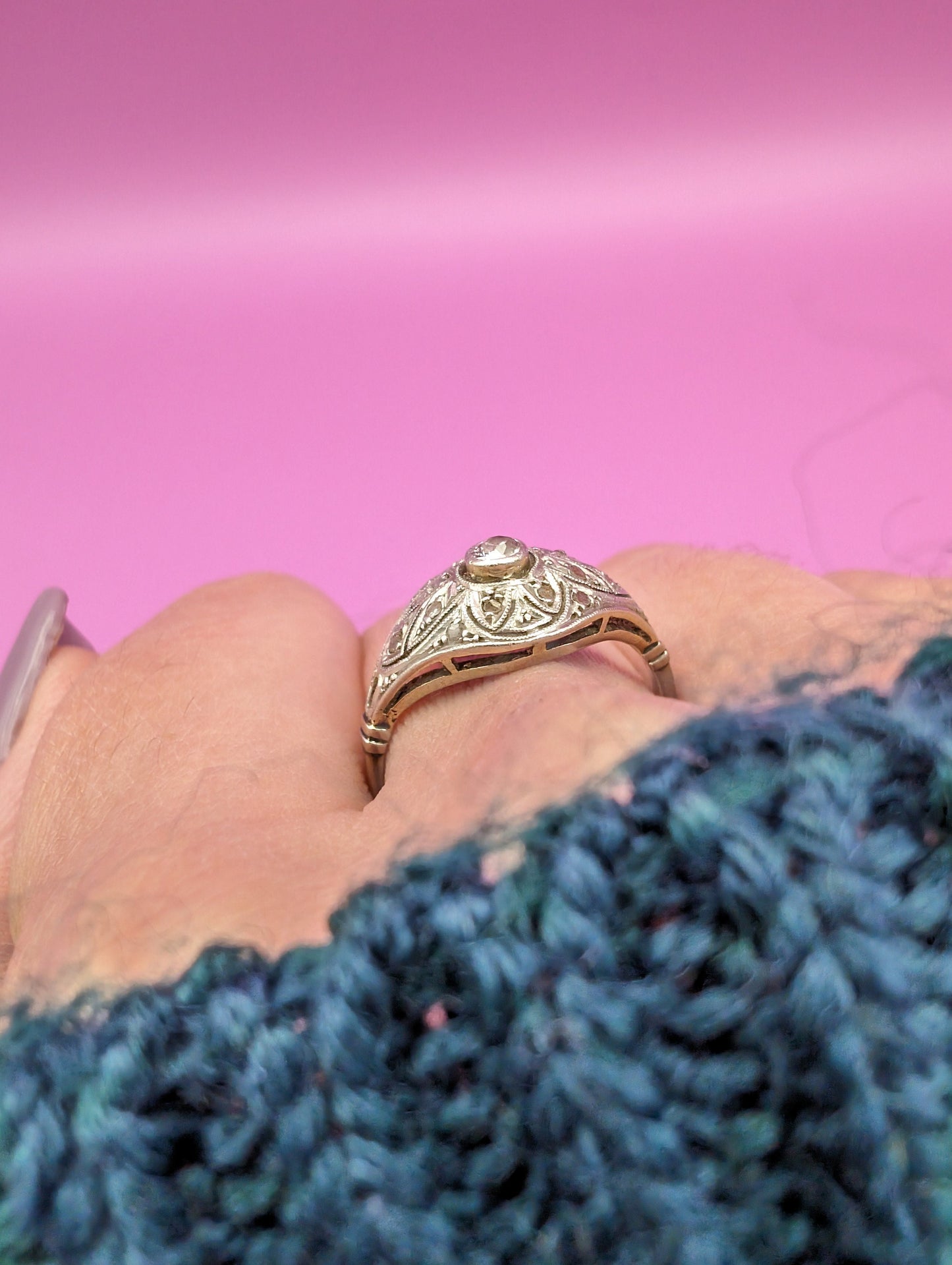 Art Deco Diamond Engagement Ring: 18K White Gold & Platinum, 1920s French Vintage