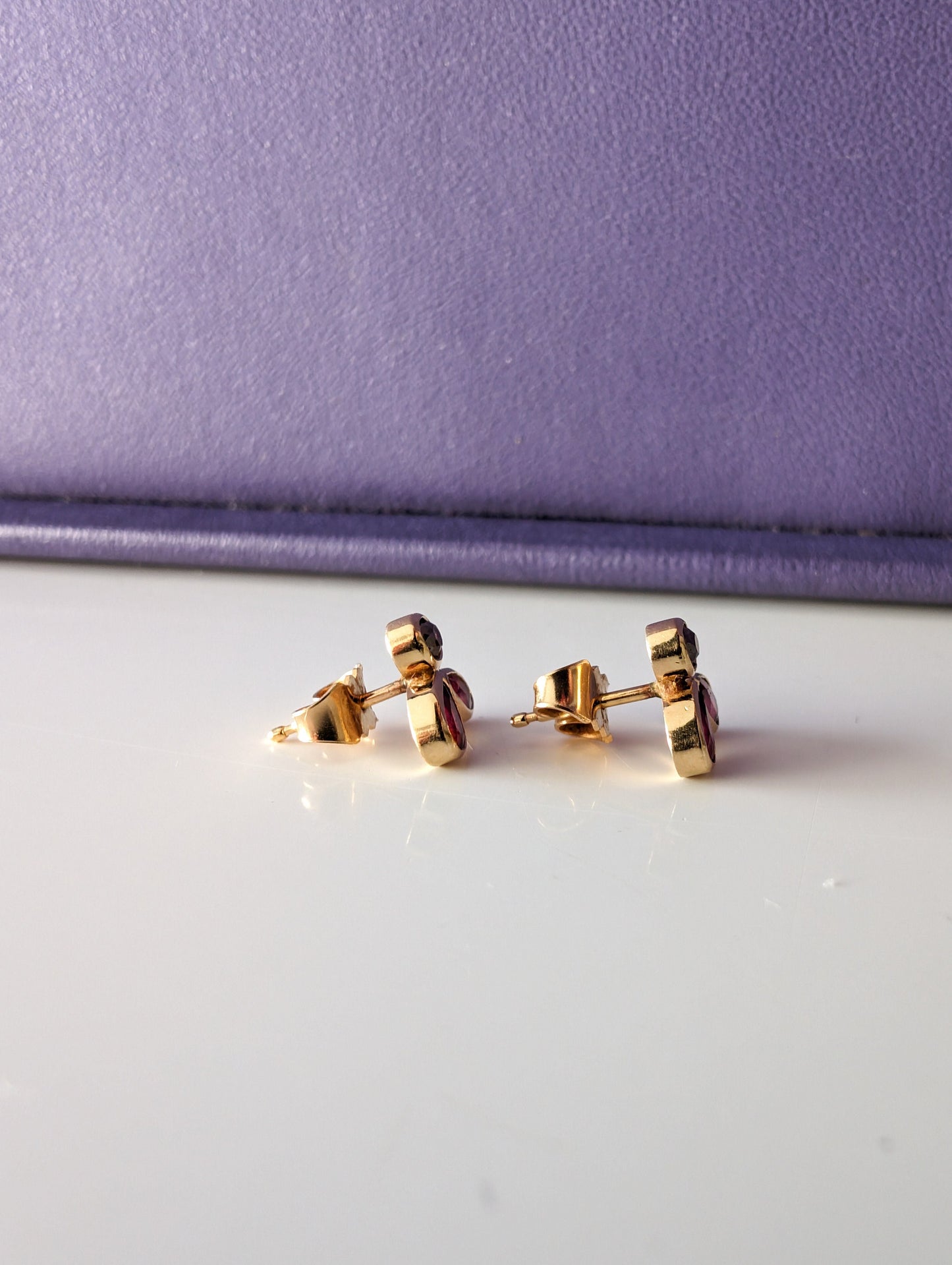 Vintage 18k Gold Ruby &amp; Diamond Stud Earrings