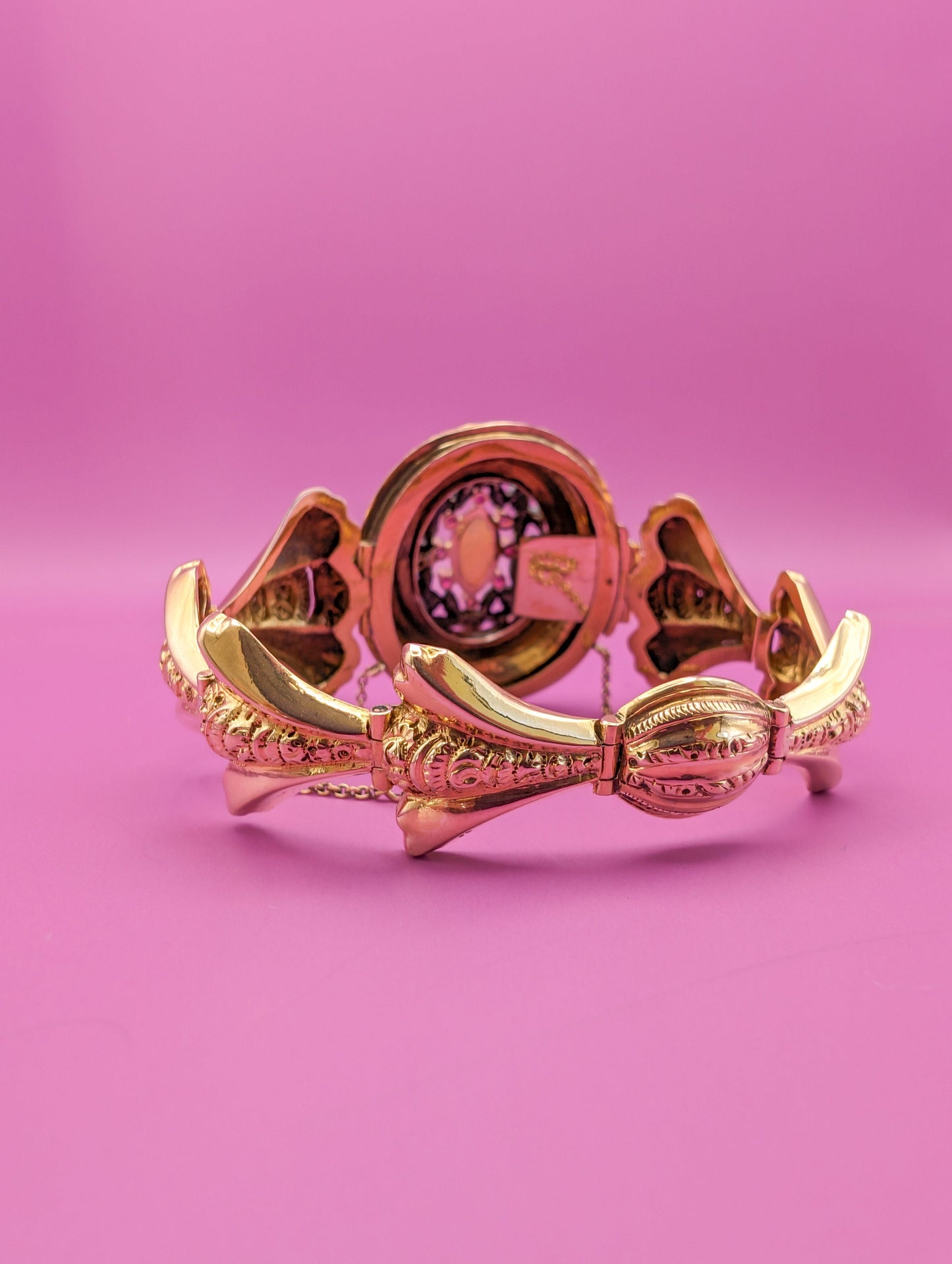 Antique 18K Gold Diamond Opal Ruby Bangle Bracelet: Victorian Napoleon III Era