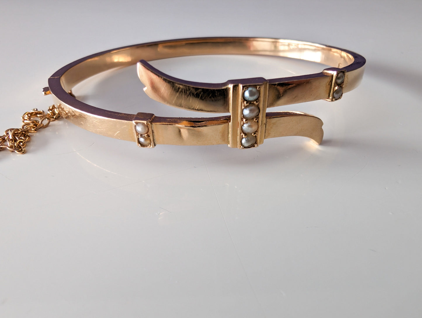 Antique 18K Gold Bangle Bracelet: Victorian Pearl Napoleon III Era