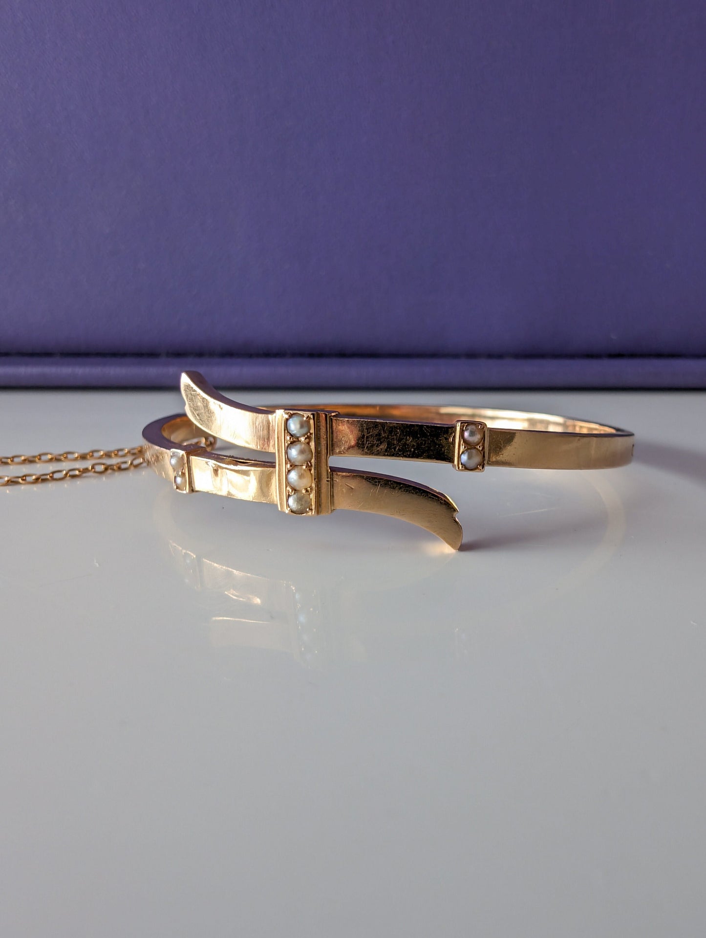 Antique 18K Gold Bangle Bracelet: Victorian Pearl Napoleon III Era