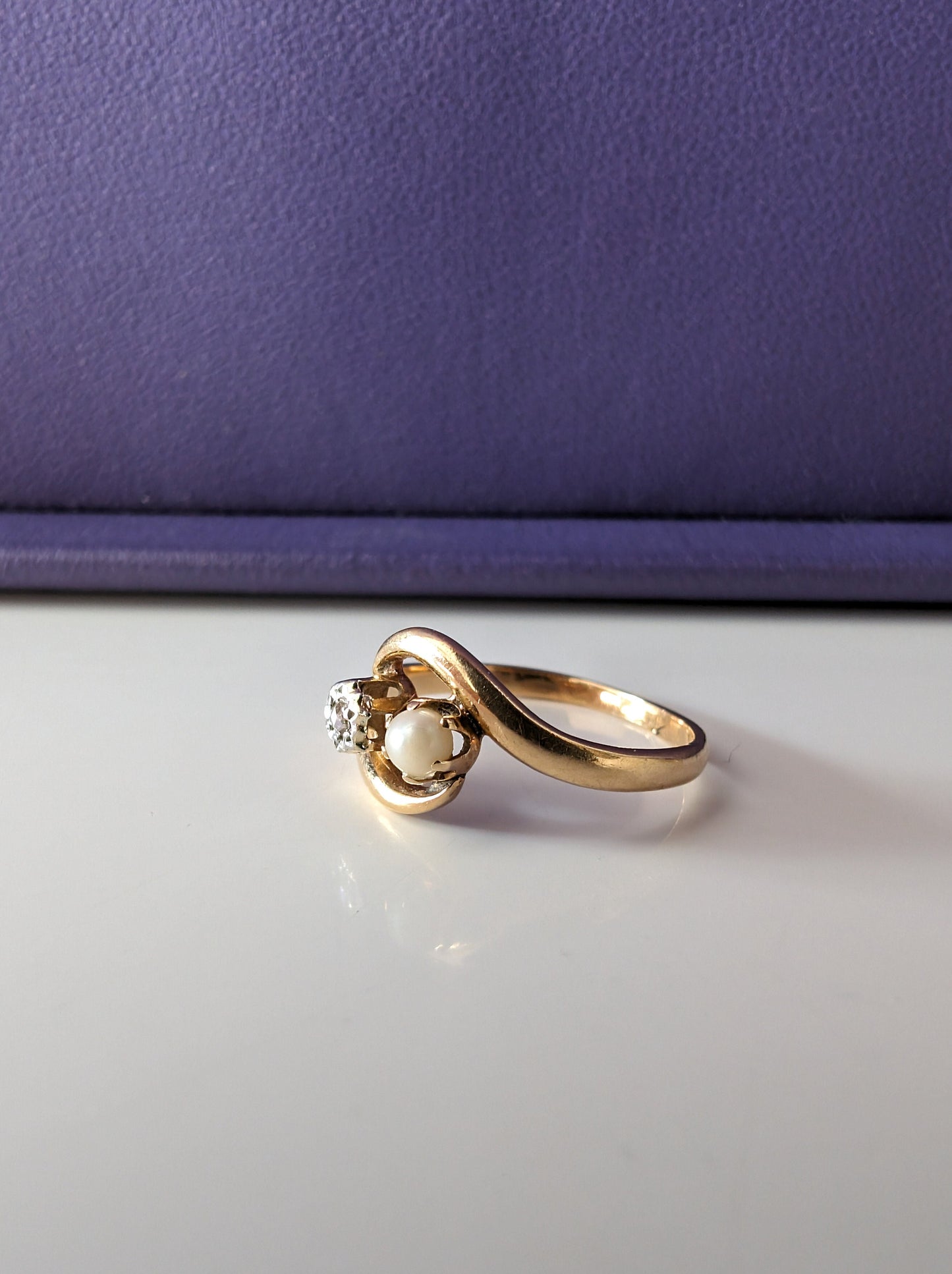 Antique Edwardian 18K Gold Diamond & Pearl Toi et Moi Ring