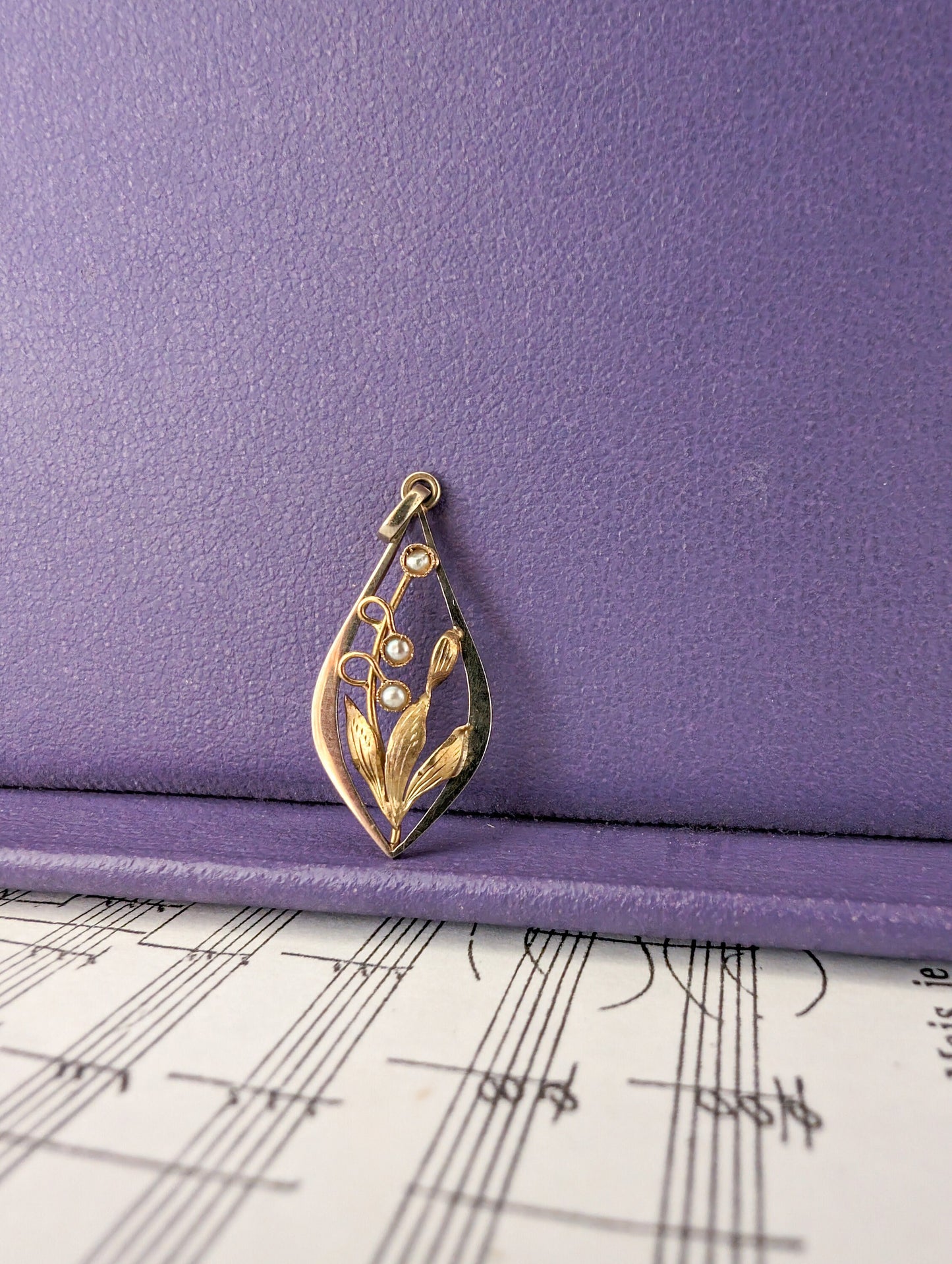 18K Gold Art Nouveau Pearl Pendant: Antique French Floral Jewelry