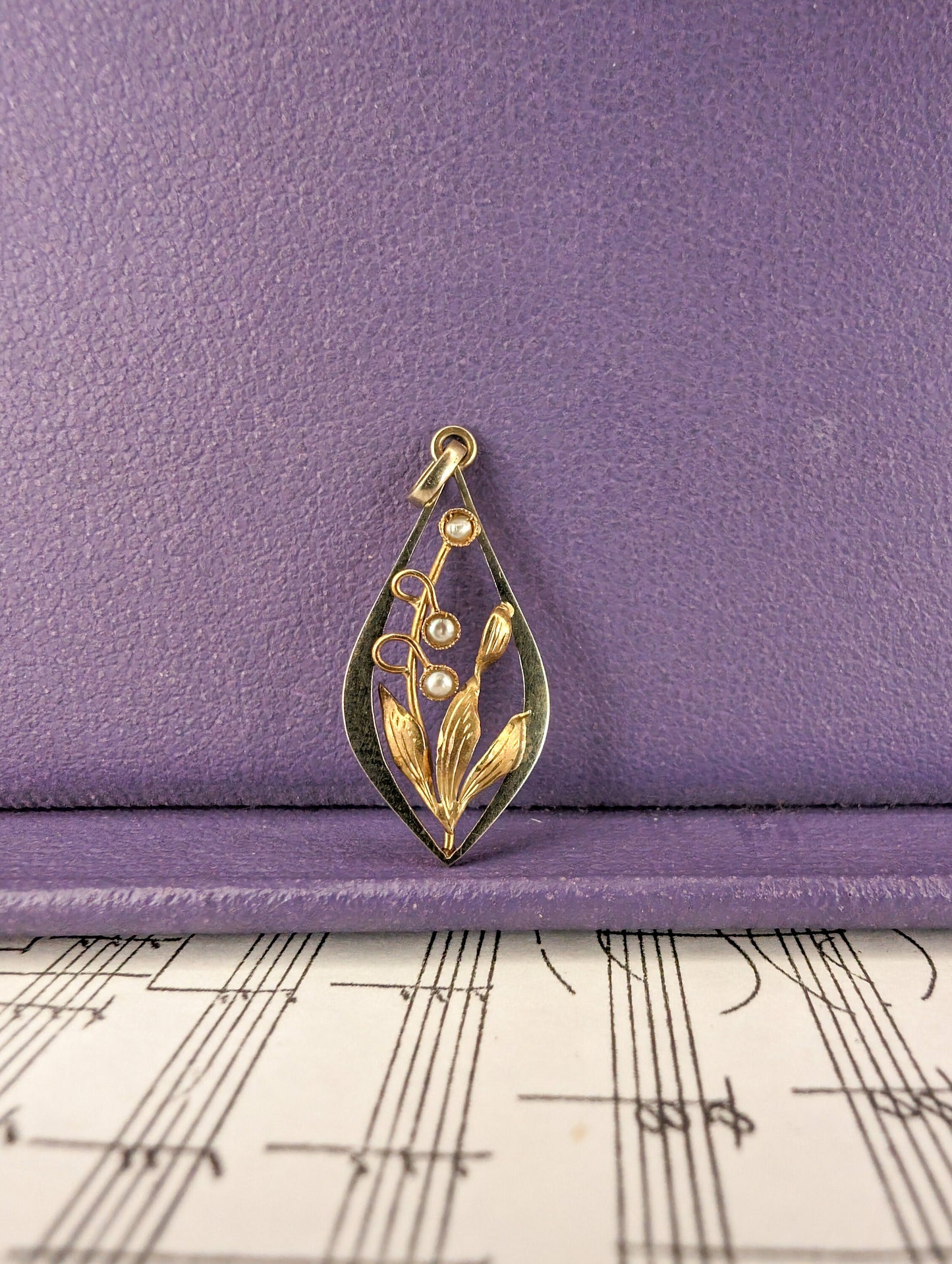 18K Gold Art Nouveau Pearl Pendant: Antique French Floral Jewelry