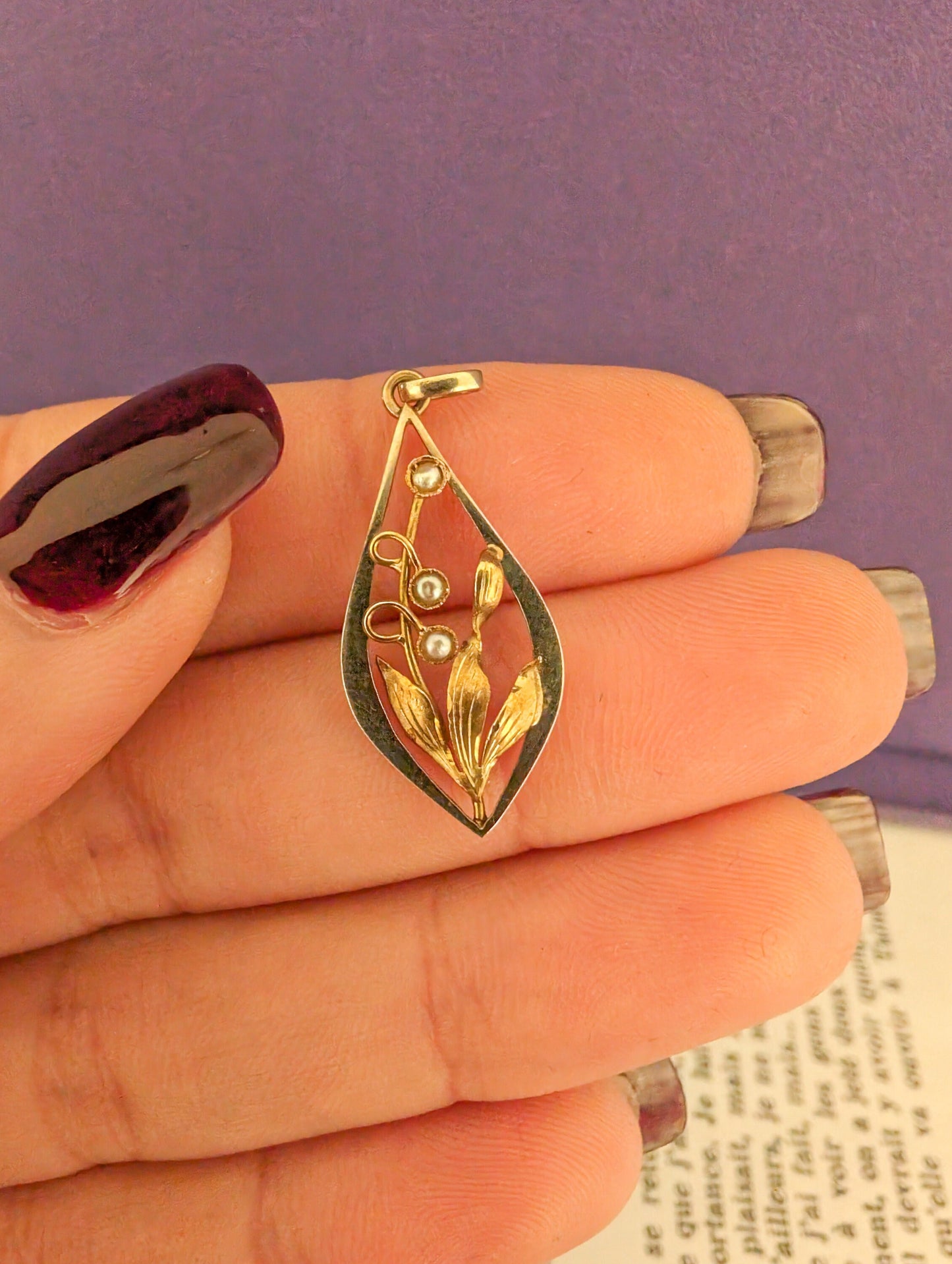 18K Gold Art Nouveau Pearl Pendant: Antique French Floral Jewelry