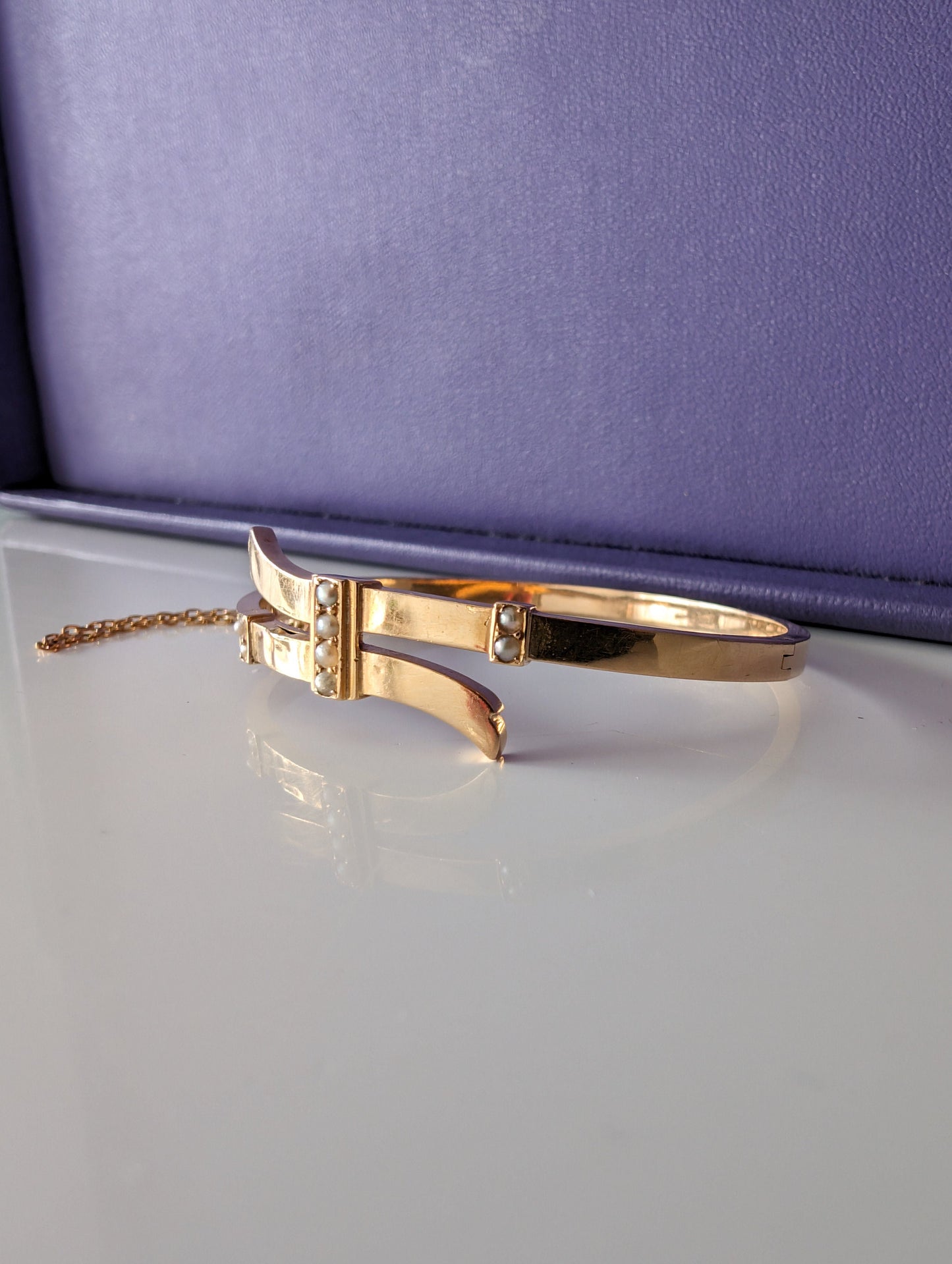 Antique 18K Gold Bangle Bracelet: Victorian Pearl Napoleon III Era
