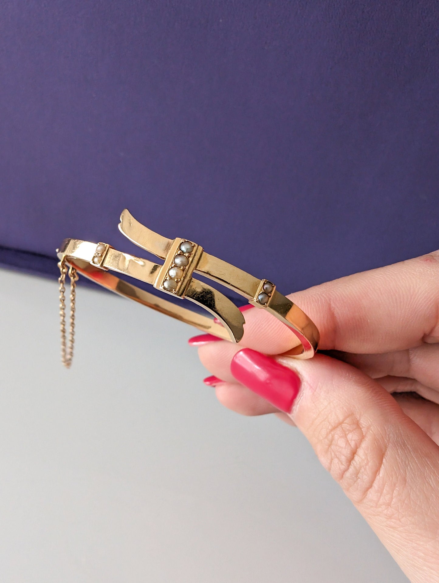 Antique 18K Gold Bangle Bracelet: Victorian Pearl Napoleon III Era