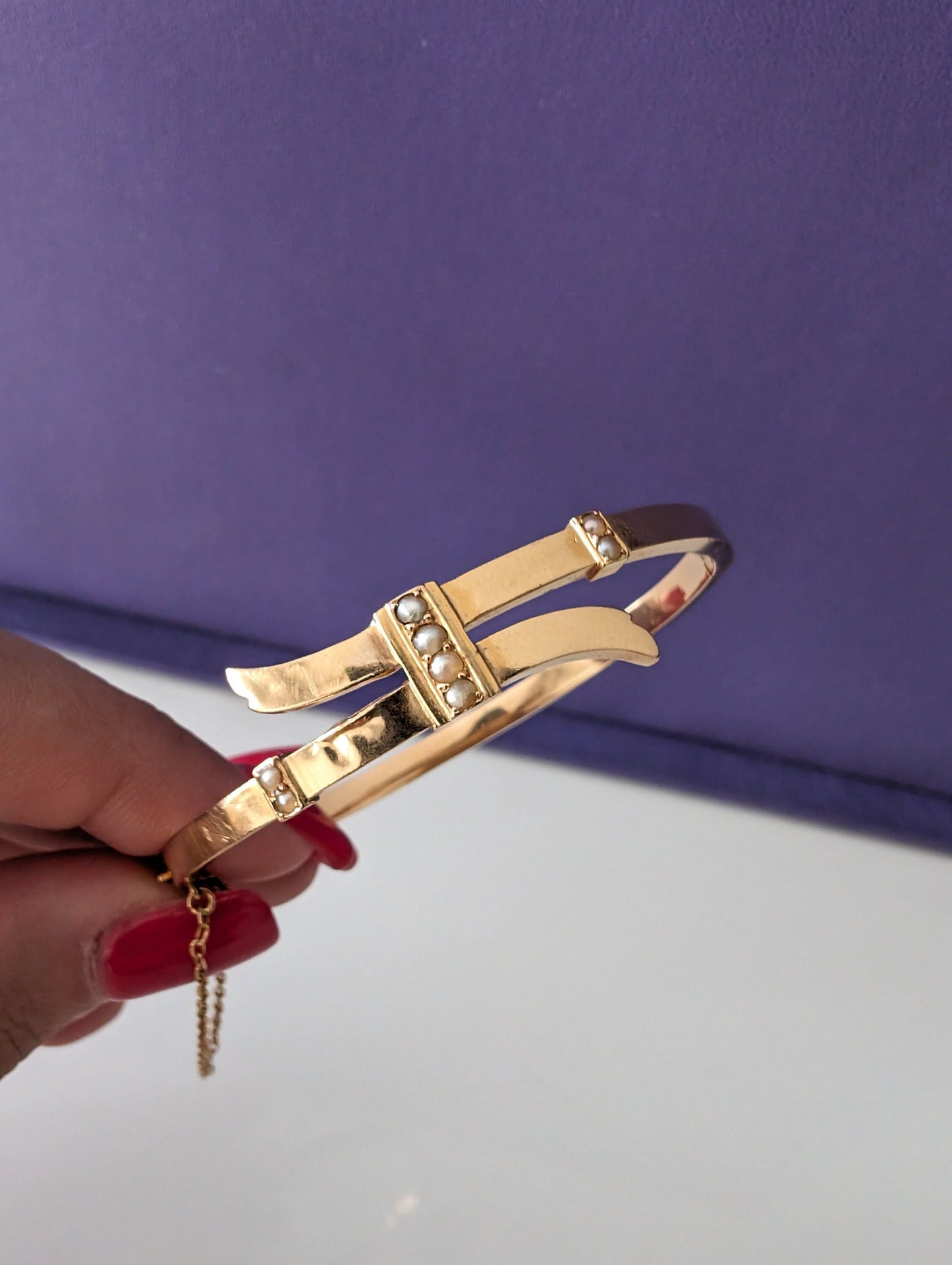 Antique 18K Gold Bangle Bracelet: Victorian Pearl Napoleon III Era