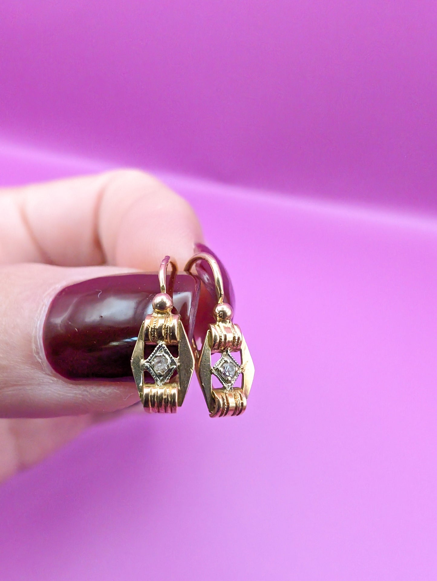 Antique 18K Gold Diamond Brisures: Victorian Napoleon III Earrings