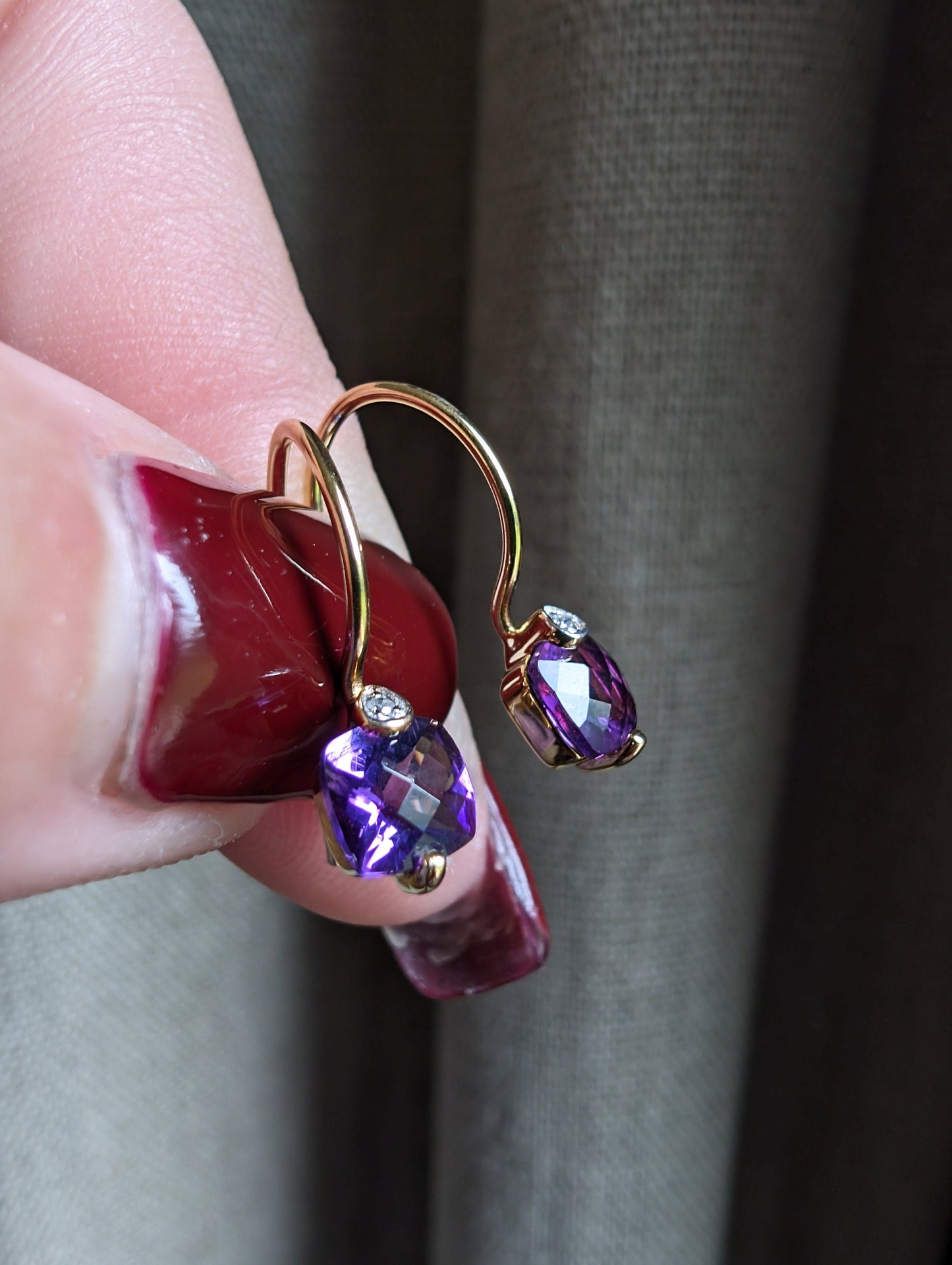 Vintage 18k Gold Amethyst Diamond Dangle Earrings