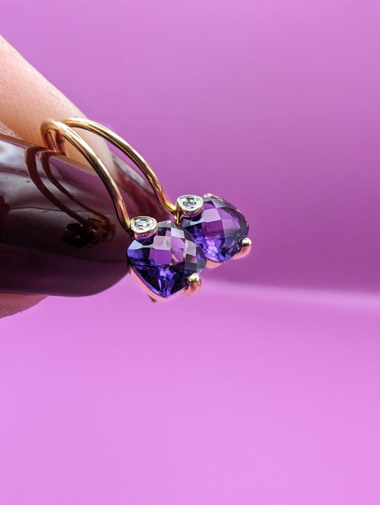 Vintage 18k Gold Amethyst Diamond Dangle Earrings