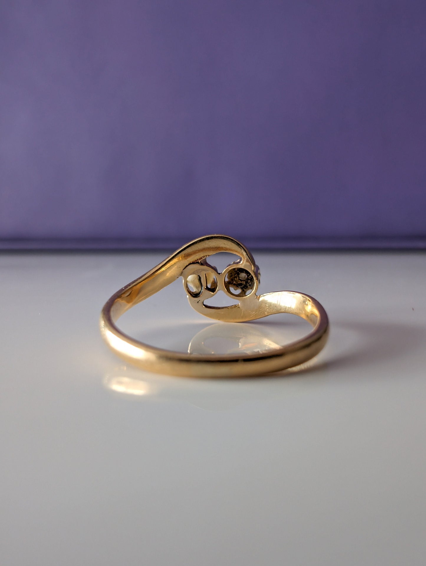 Antique Edwardian 18K Gold Diamond & Pearl Toi et Moi Ring