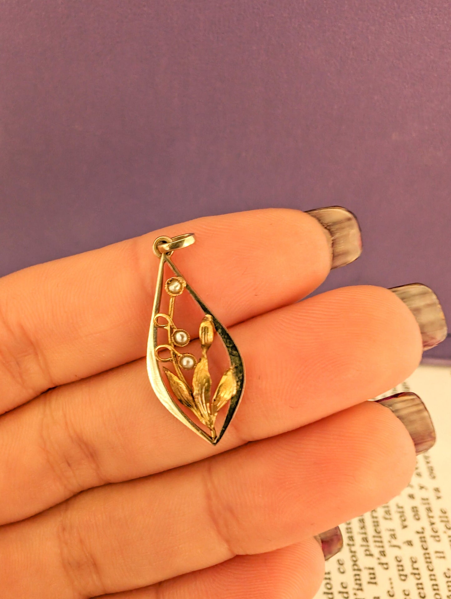 18K Gold Art Nouveau Pearl Pendant: Antique French Floral Jewelry