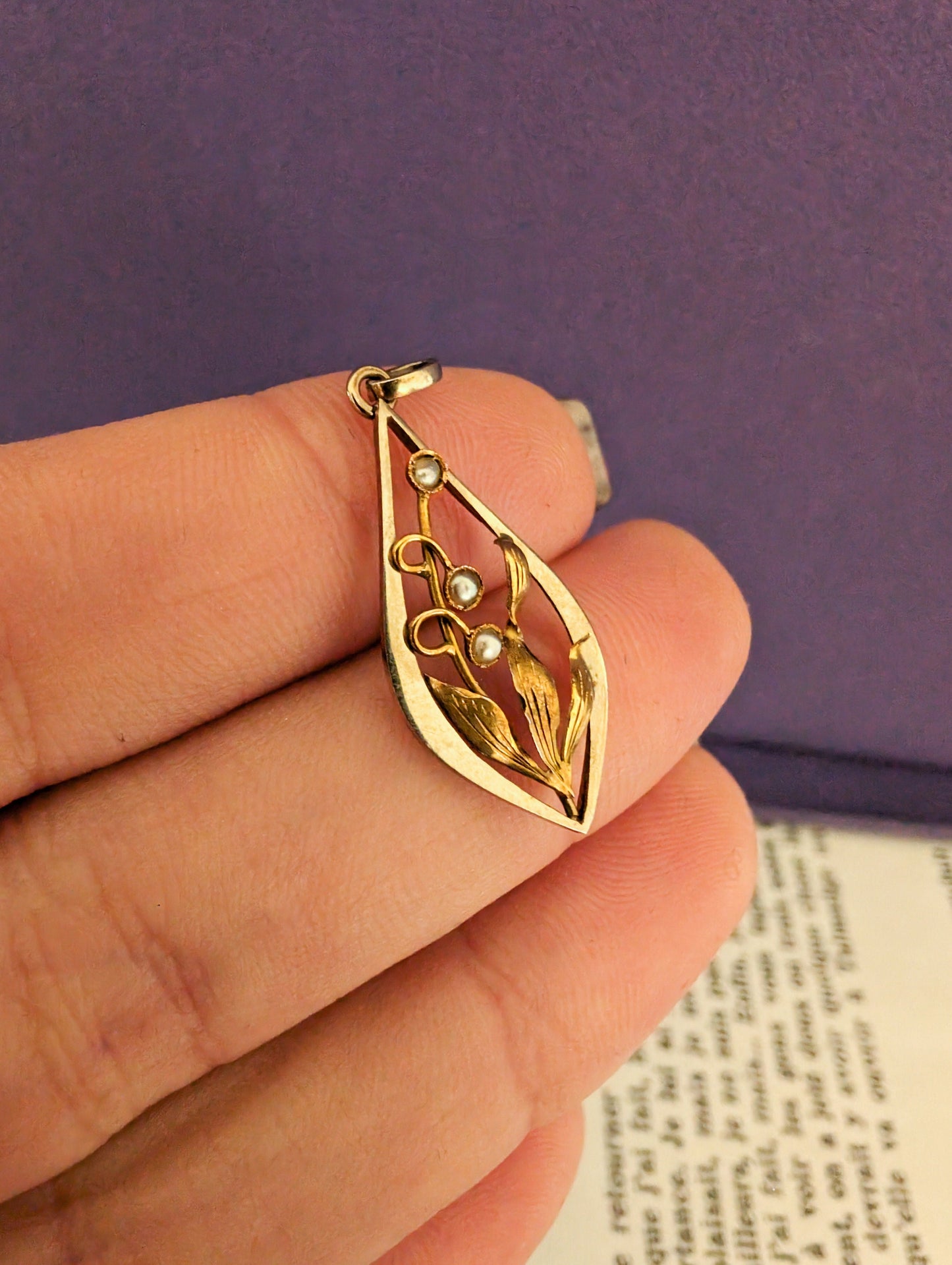 18K Gold Art Nouveau Pearl Pendant: Antique French Floral Jewelry