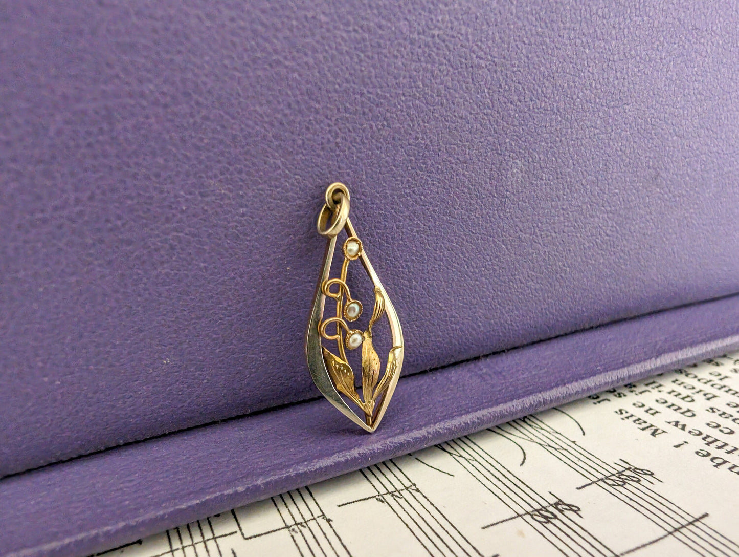 18K Gold Art Nouveau Pearl Pendant: Antique French Floral Jewelry