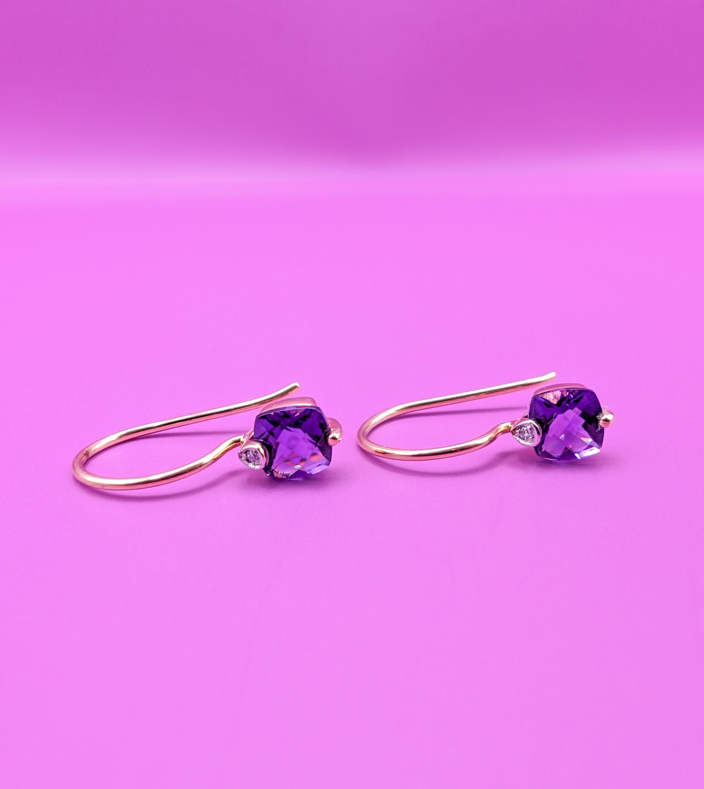 Vintage 18k Gold Amethyst Diamond Dangle Earrings