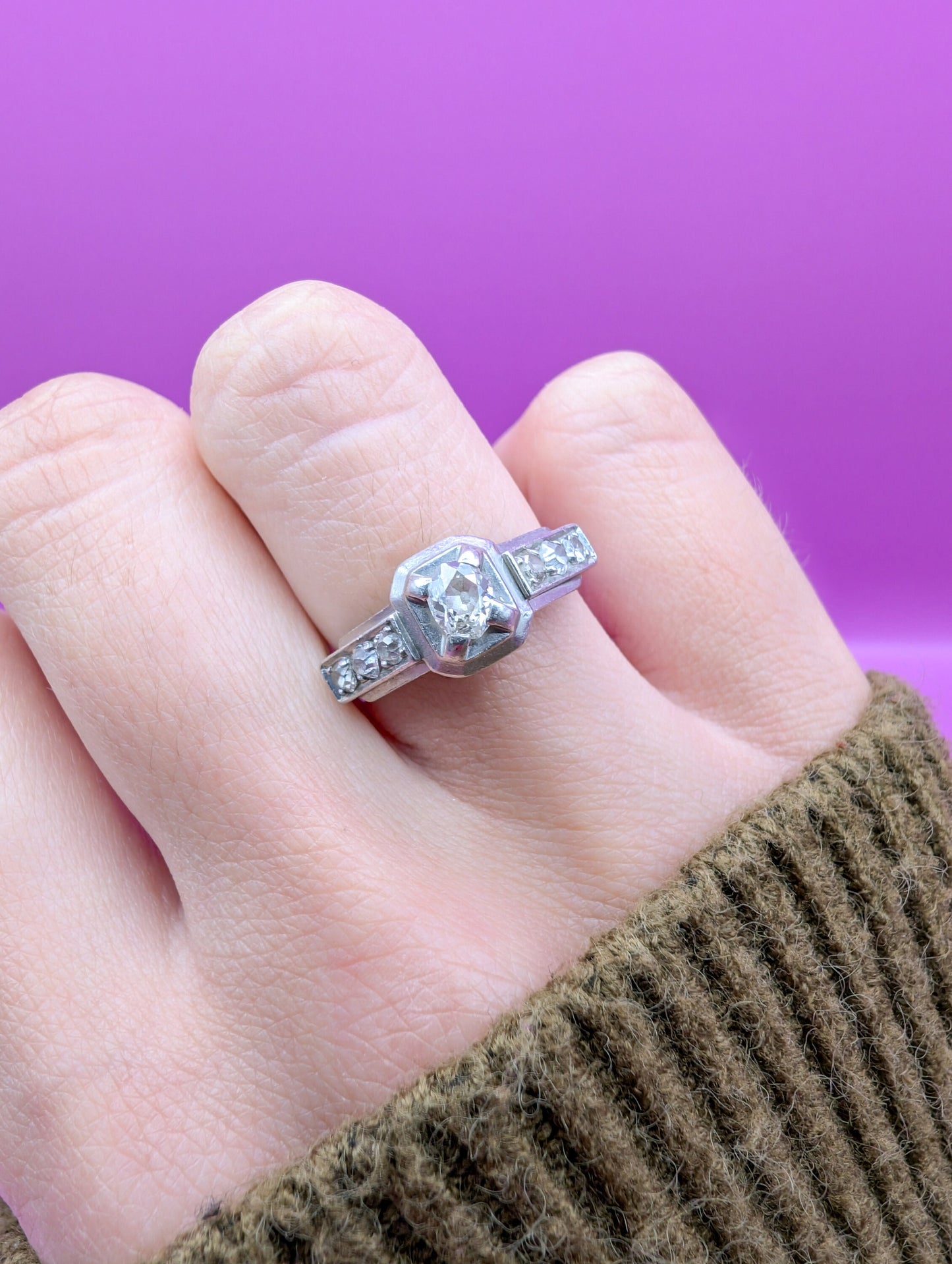 Art Deco Diamond Engagement Ring: Platinum, Rose Cut Diamonds, Circa 1920