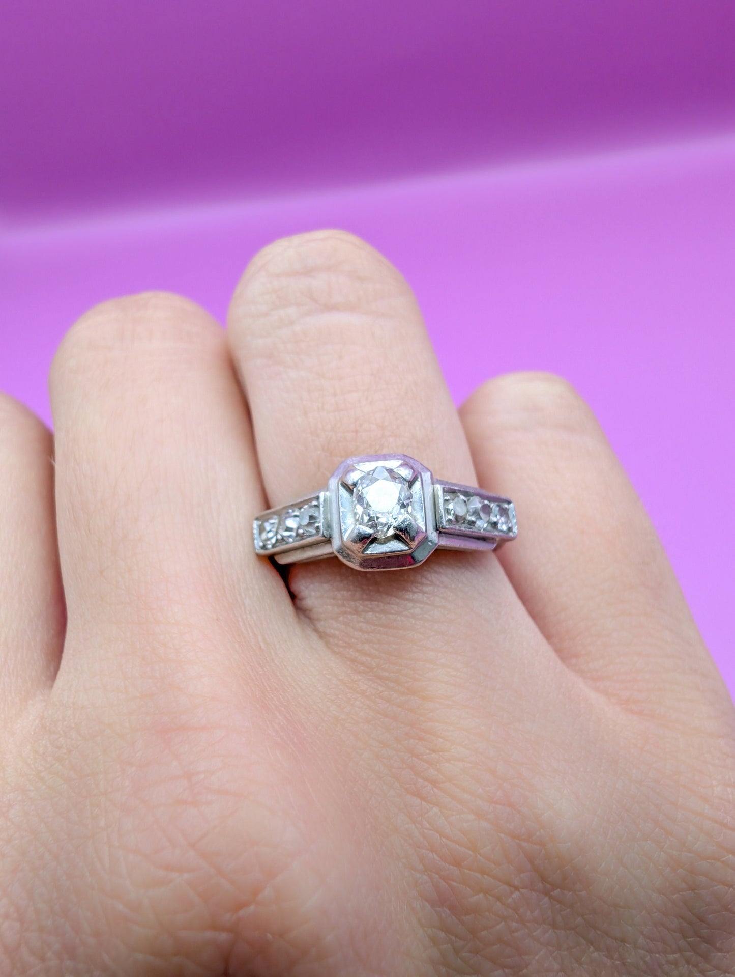 Art Deco Diamond Engagement Ring: Platinum, Rose Cut Diamonds, Circa 1920