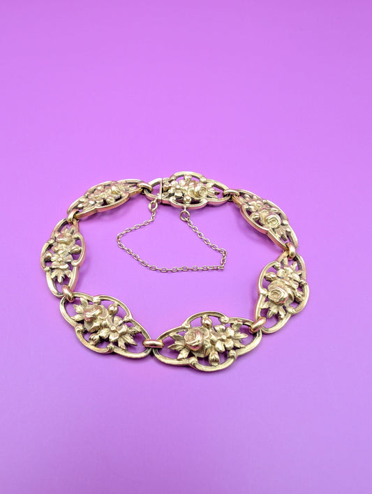 Antique 18K Gold Filigree Bracelet: Art Nouveau Floral Design