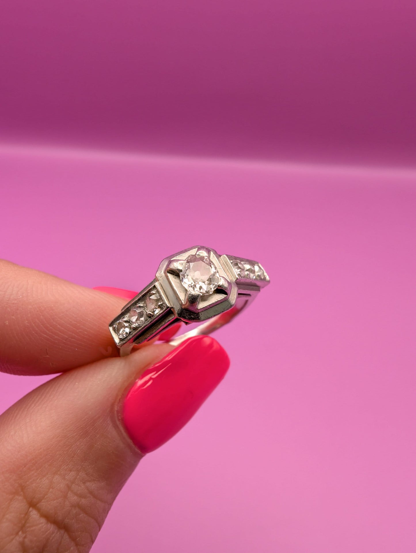 Art Deco Diamond Engagement Ring: Platinum, Rose Cut Diamonds, Circa 1920