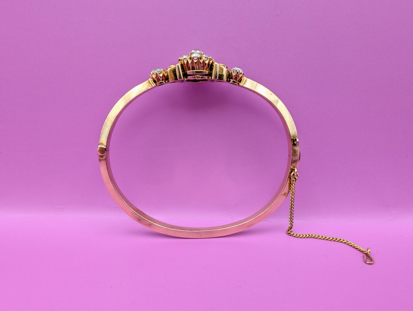 Antique 14K Rose Gold Diamond Bangle Bracelet: French Edwardian Jewelry