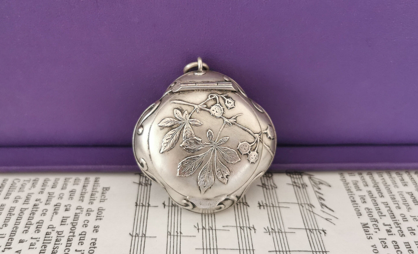 Art Nouveau Silver Repousse Pill Box Pendant - Murat Antique Locket
