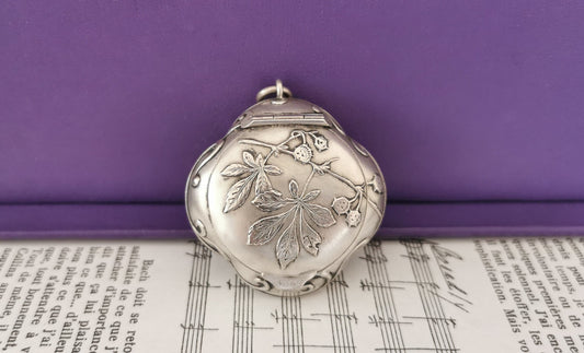 Art Nouveau Silver Repousse Pill Box Pendant - Murat Antique Locket