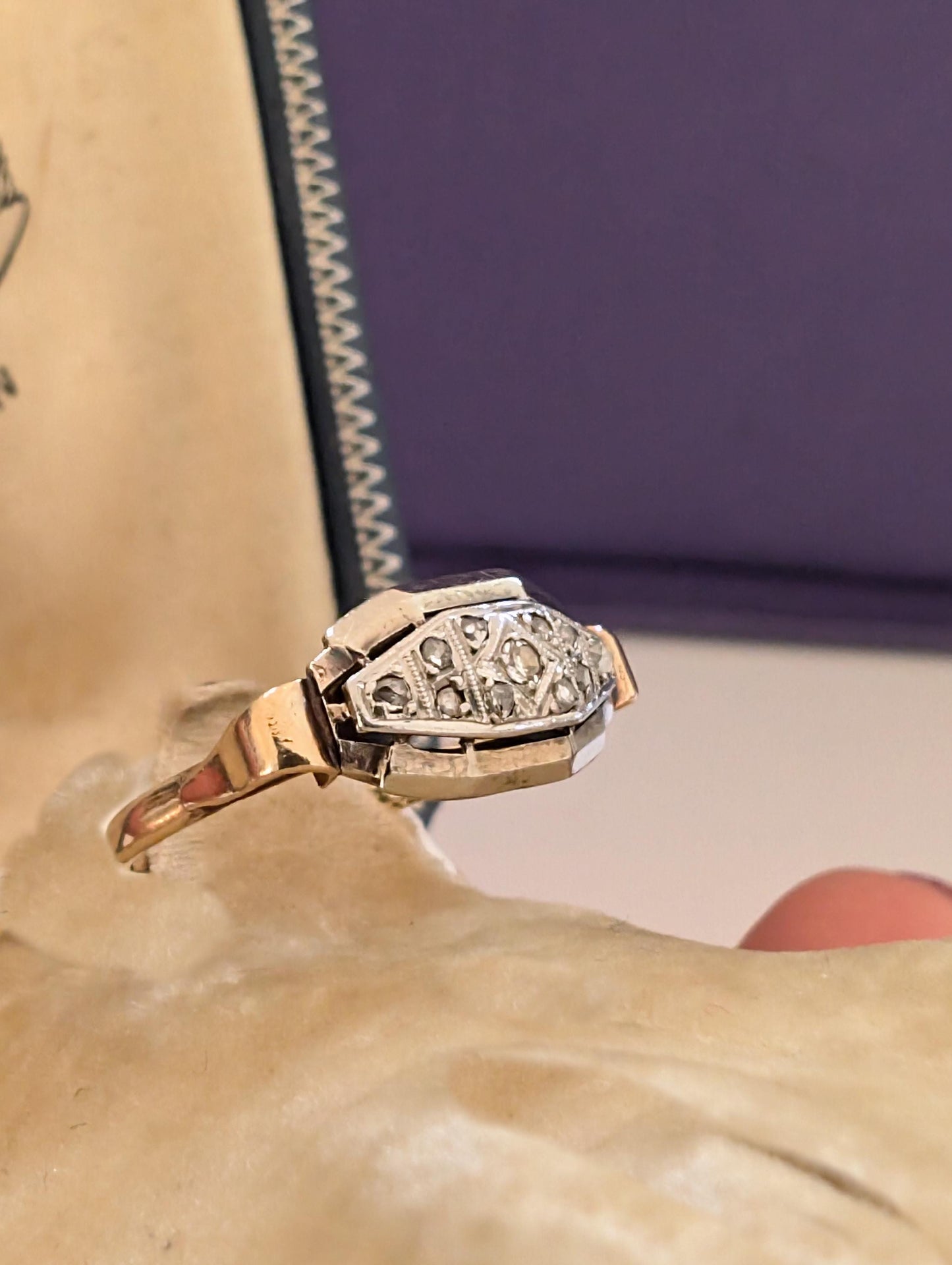 18K Gold Art Deco Diamond Ring - French Engagement Ring