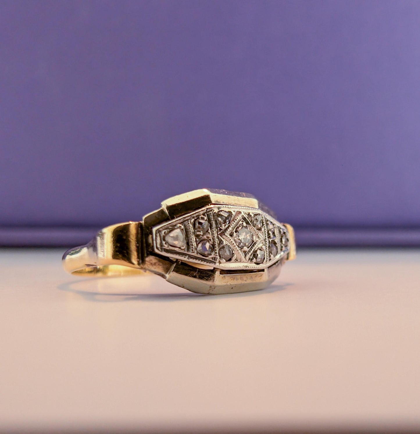 18K Gold Art Deco Diamond Ring - French Engagement Ring