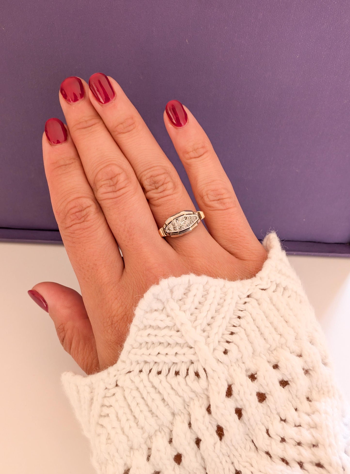 18K Gold Art Deco Diamond Ring - French Engagement Ring