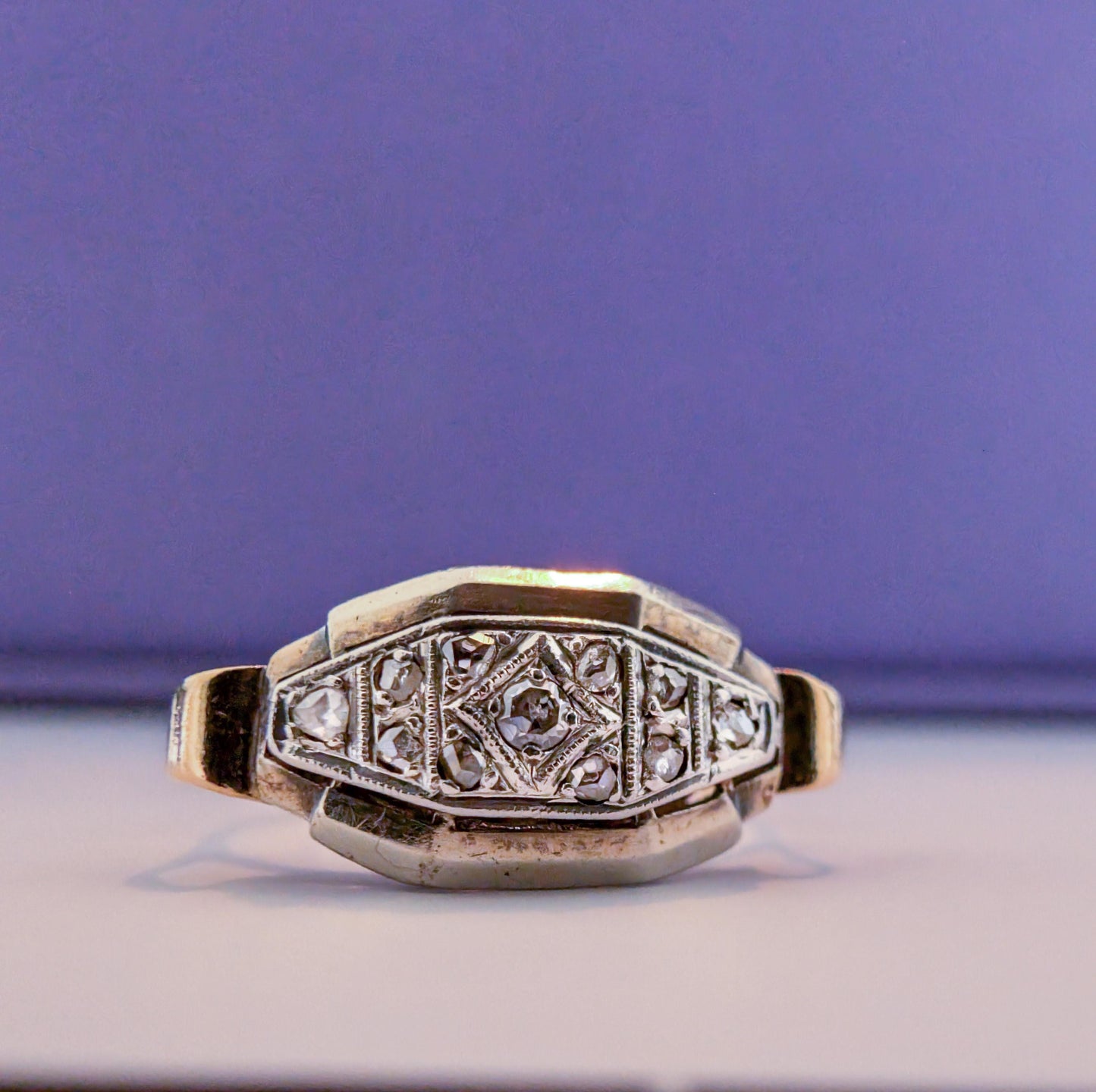 18K Gold Art Deco Diamond Ring - French Engagement Ring