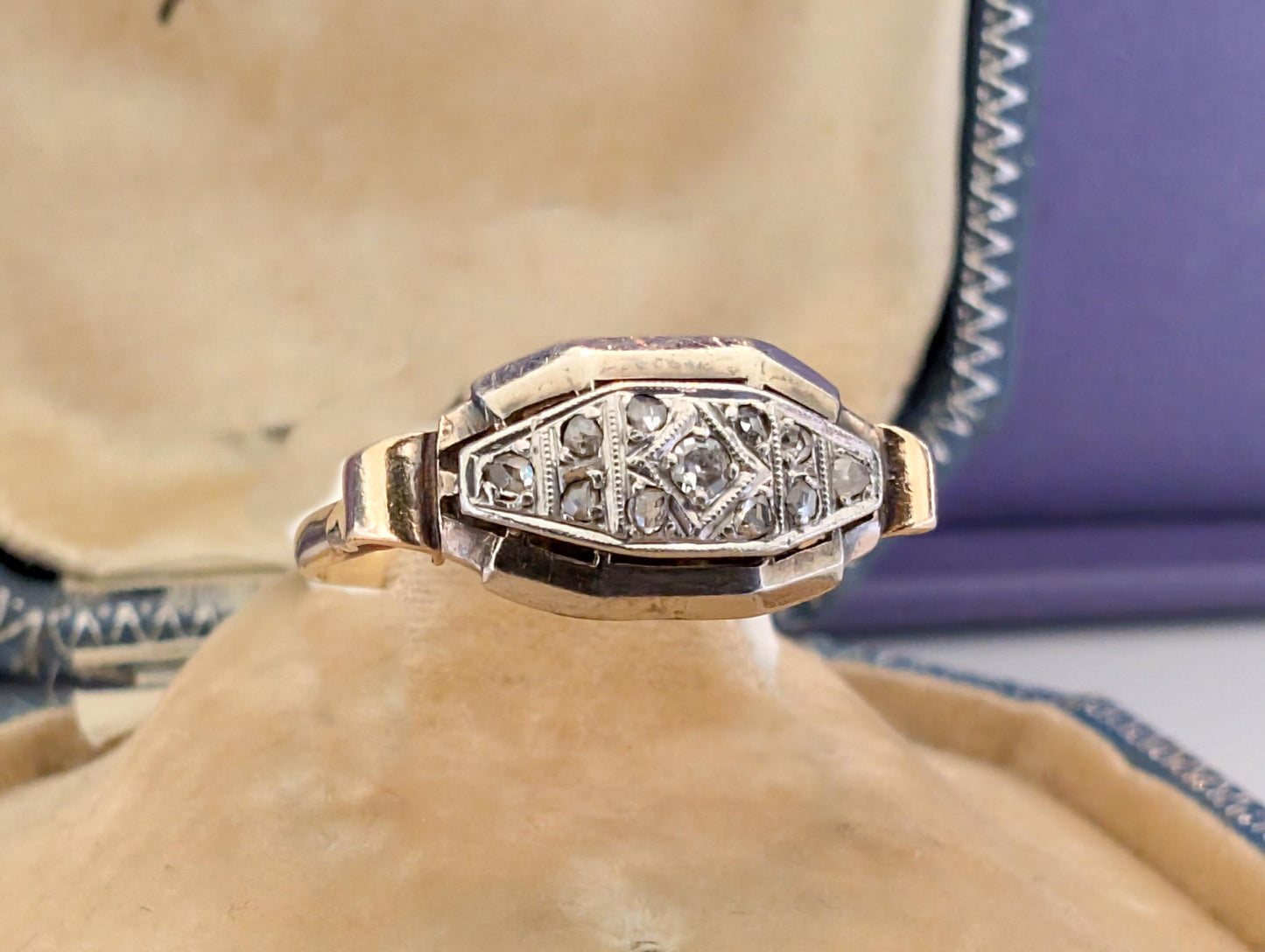 18K Gold Art Deco Diamond Ring - French Engagement Ring