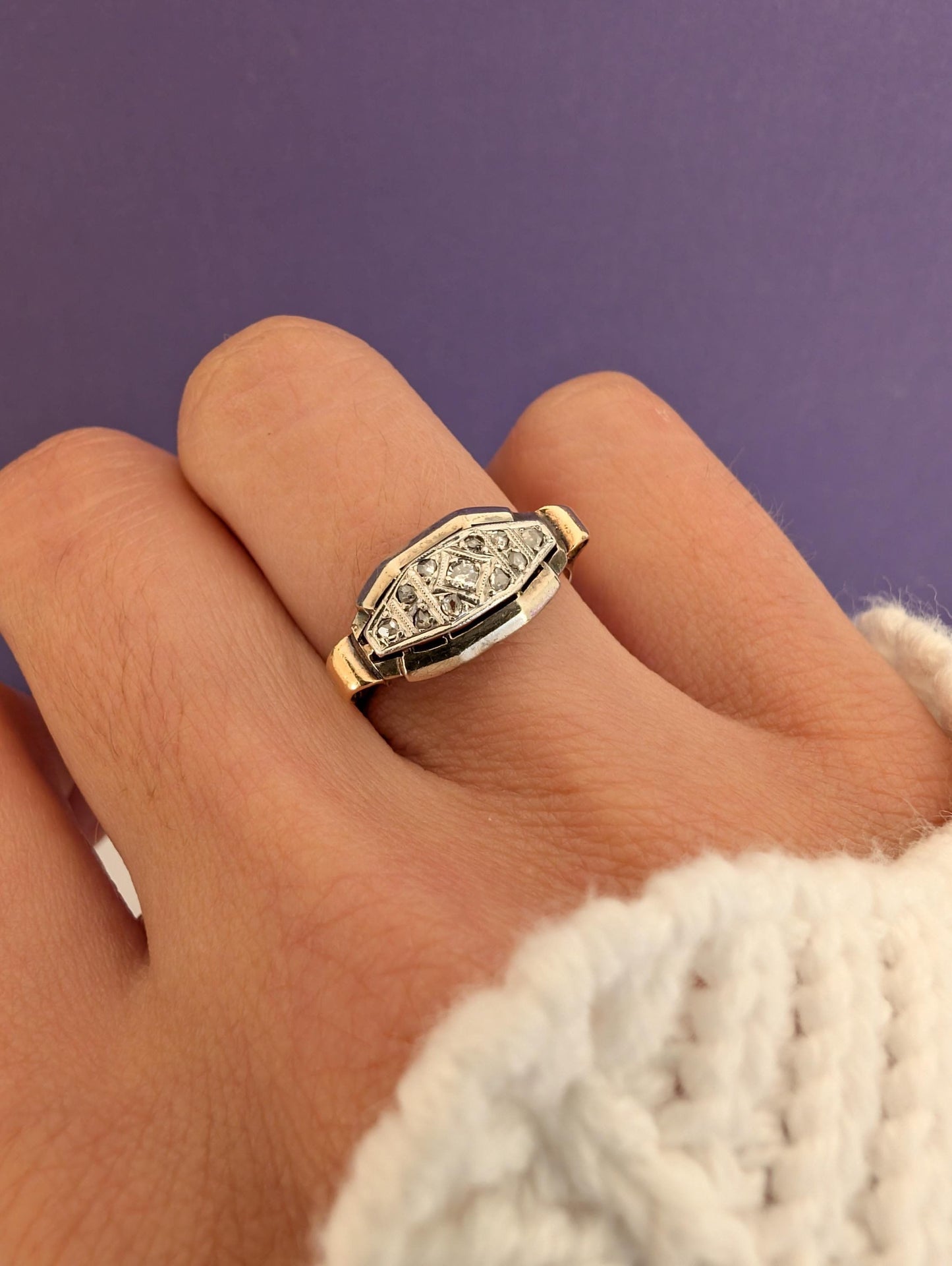 18K Gold Art Deco Diamond Ring - French Engagement Ring