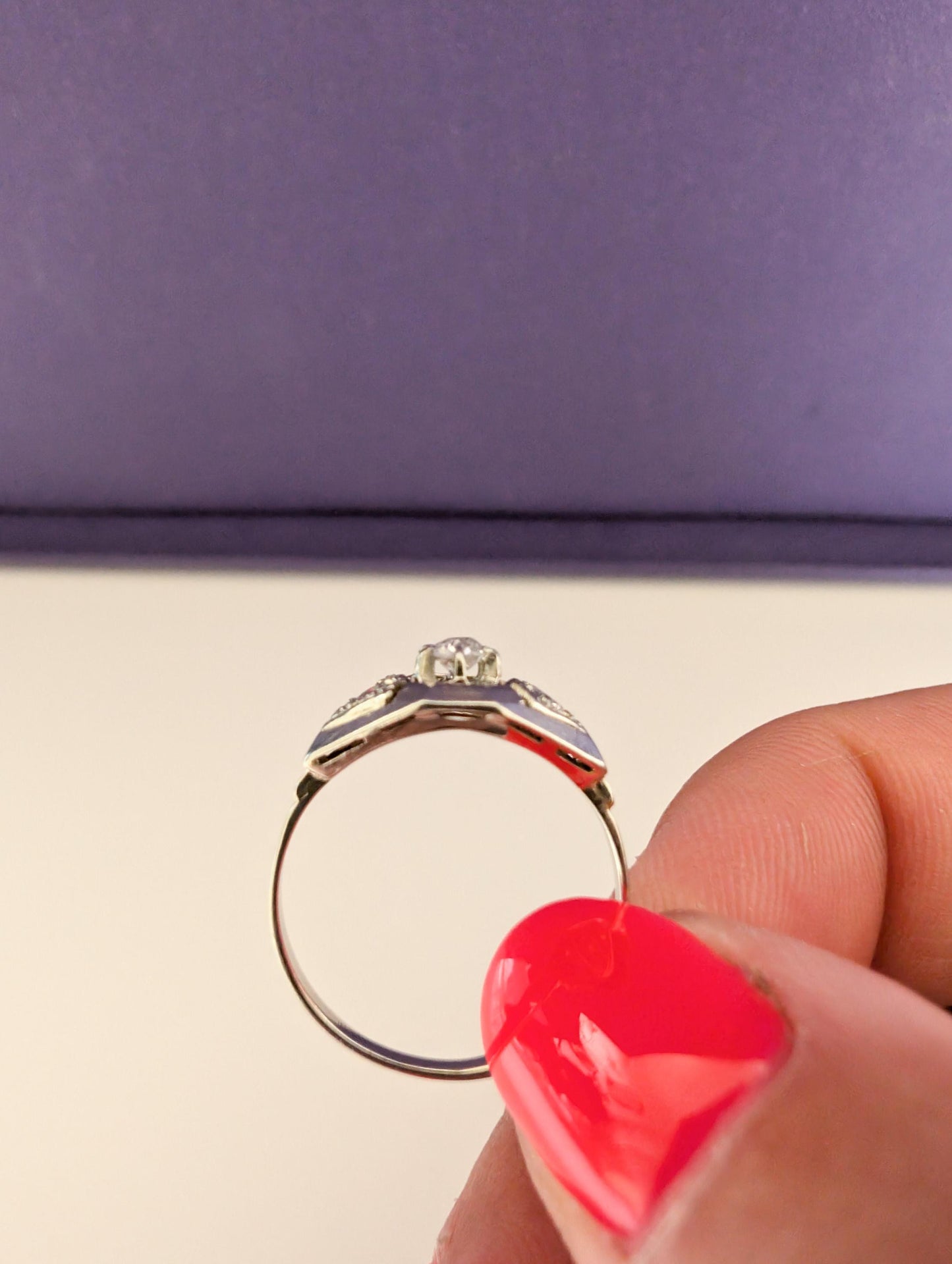 Antique 18K White Gold Diamond Ring: French Art Deco Engagement Ring