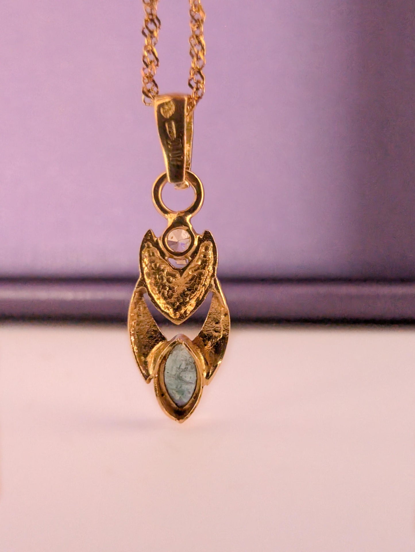 18K Gold Vintage Emerald Pendant with Zirconium