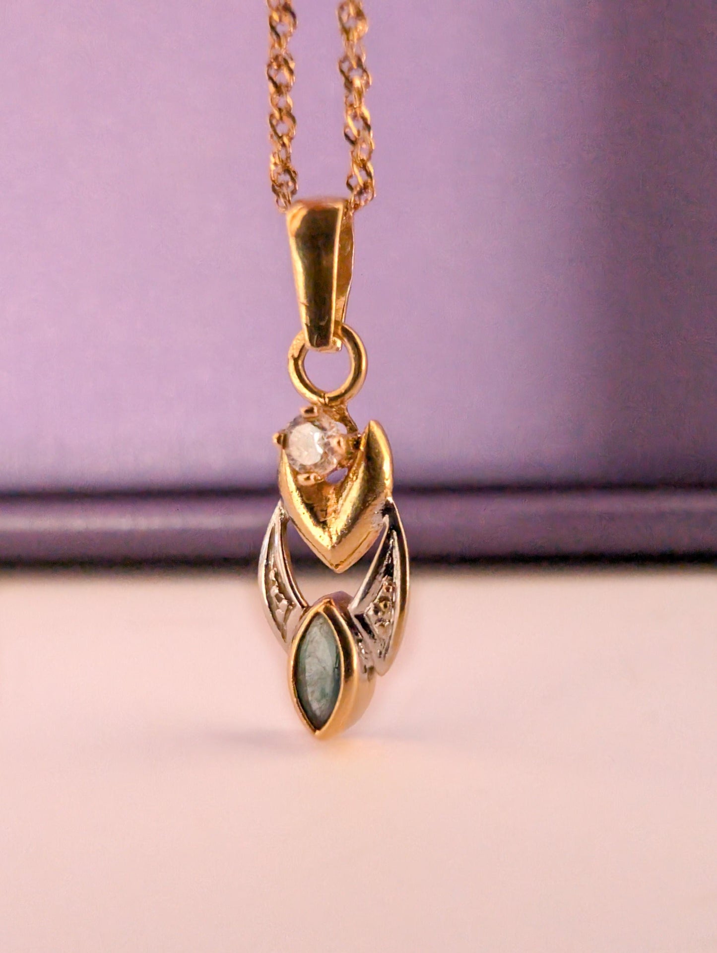 18K Gold Vintage Emerald Pendant with Zirconium